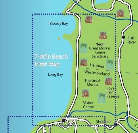 mapa negril jamajka 7 mile beach