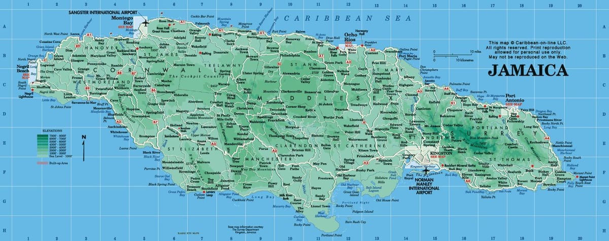 geografická mapa jamajka
