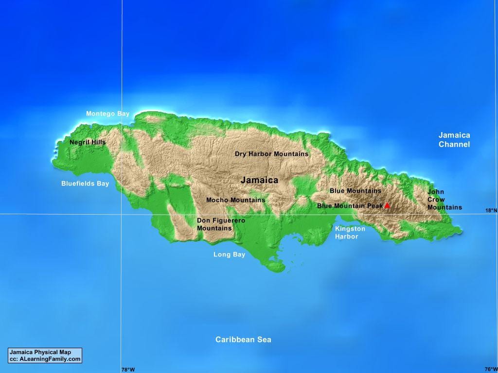 Mapa jamajka horách 