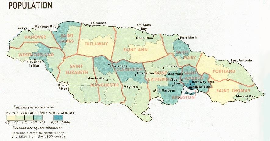 počet obyvateľov mapa jamajka