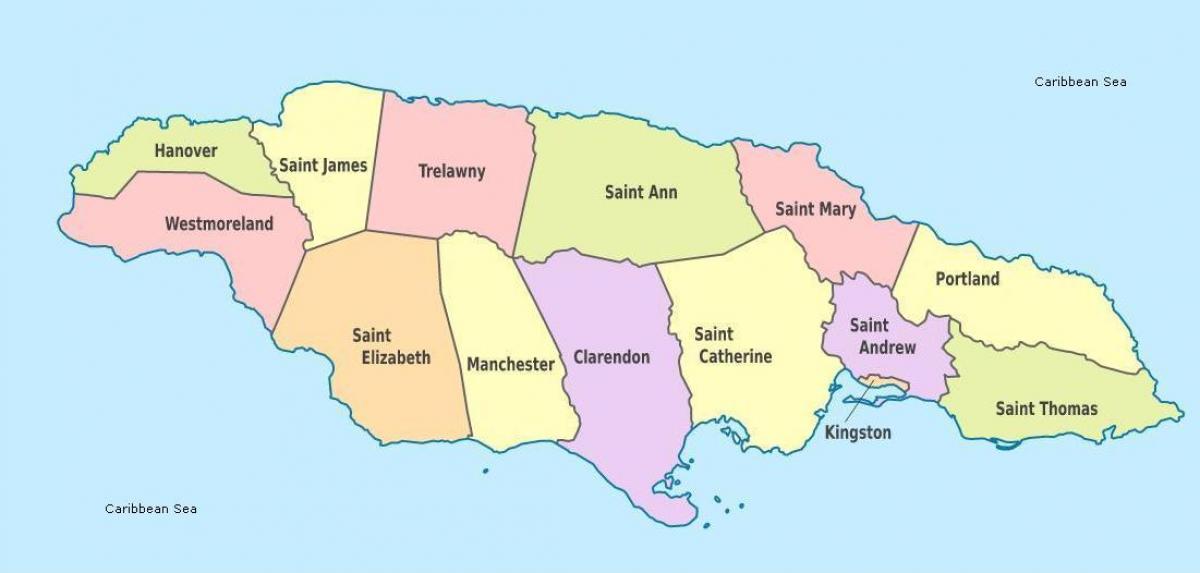 mapa jamajka s cirkevné obce a mestá