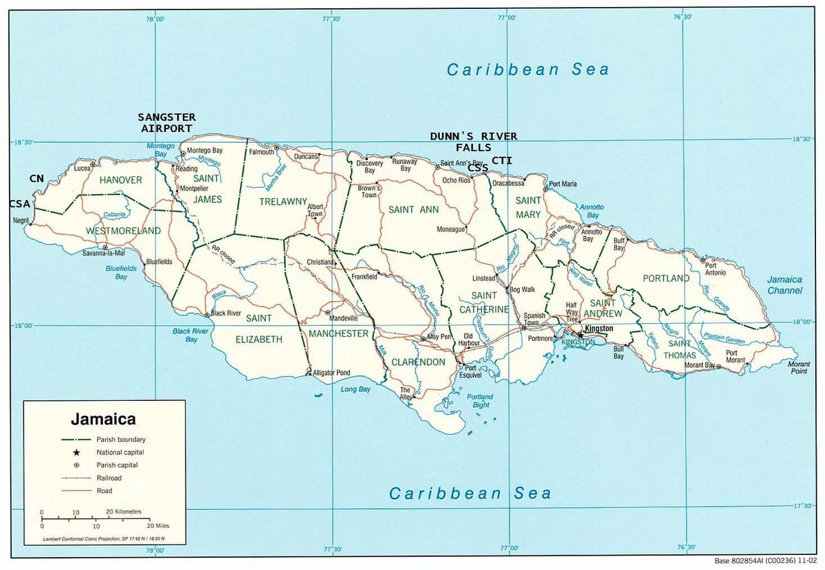 Mapa jamajka dunns river falls