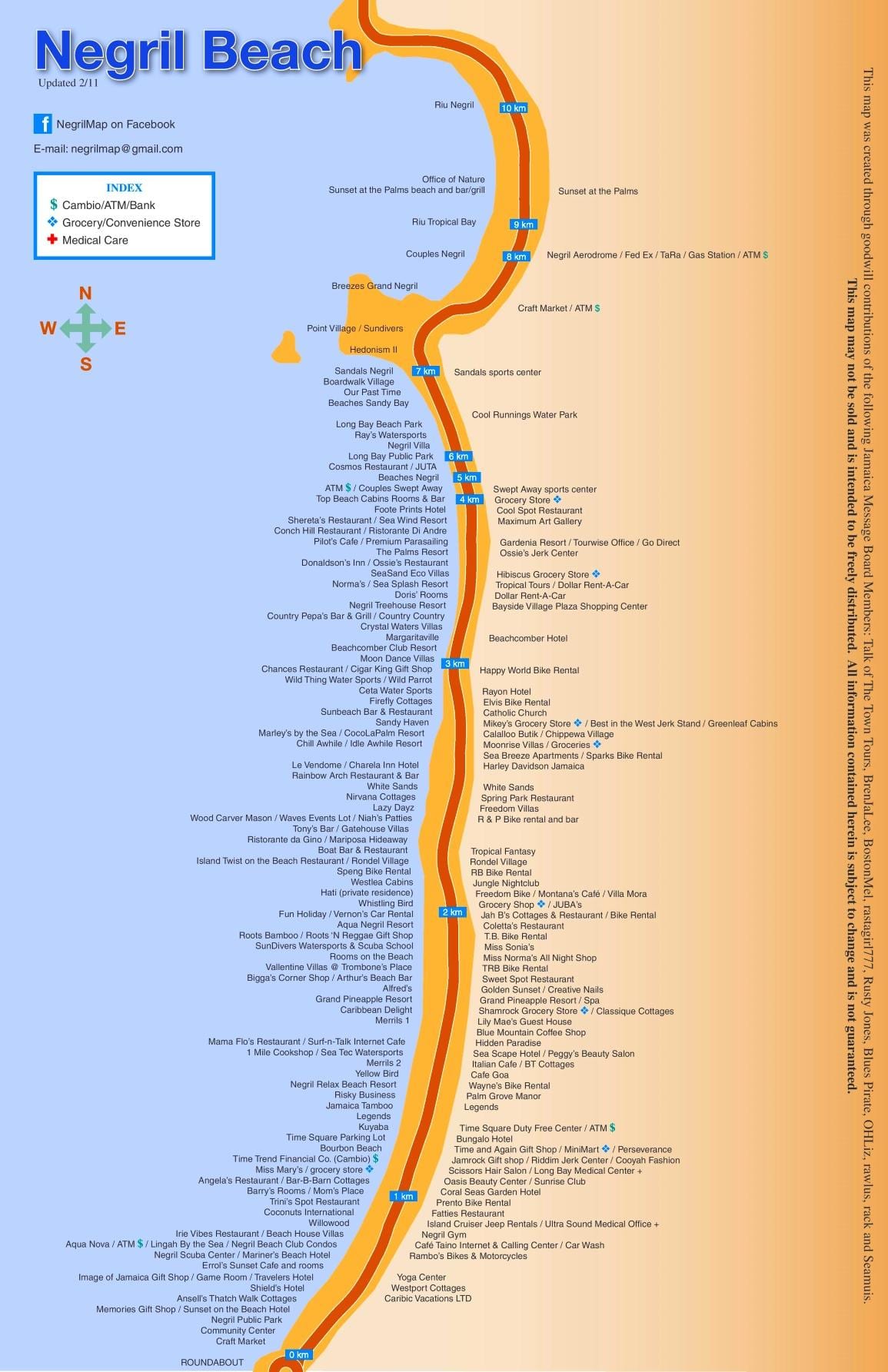 mapa stredísk negril jamajka