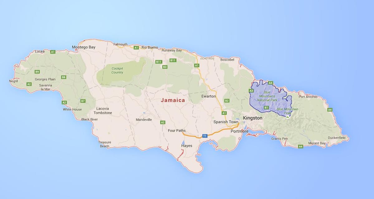 Mapa modré hory jamajka
