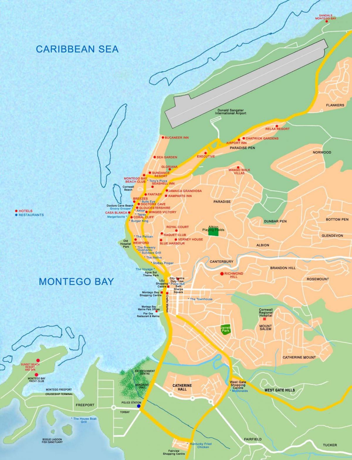 montego bay jamaica na mape