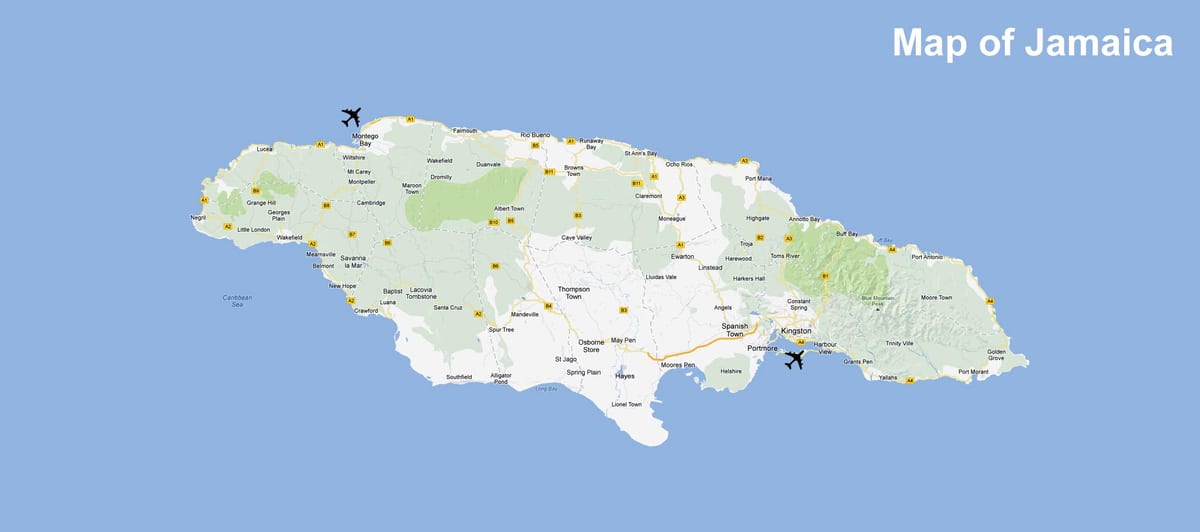 Mapa winnifred pláži jamajka