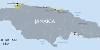 Mapa turistických atrakcií v jamajka