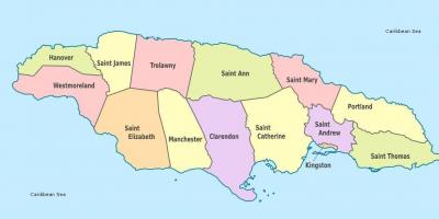 Mapa jamajka s cirkevné obce a mestá