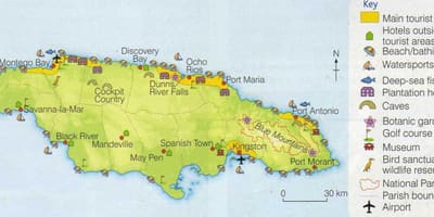 Mapa jamajka ukazuje resort oblastiach